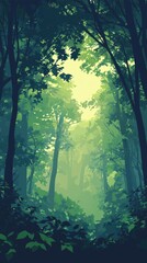 Fototapeta premium Serene Green Forest Path Sunlight Through Canopy