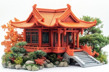 Fototapeta premium A traditional Chinese building with steps and ornate details, suitable for cultural or travel-themed projects