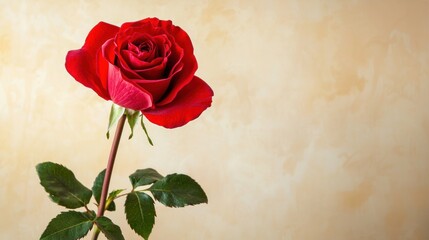 Elegant Red Rose Against Subtle Golden Background for Romantic Vibe