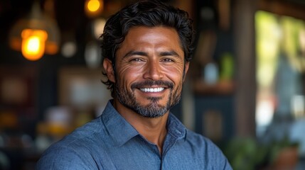 Obraz premium A person with a long beard smiling directly at the camera