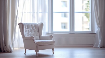 A single white chair sits near a window, ready for use