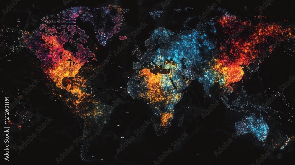 Poster Global Network Illuminated World Map Representation