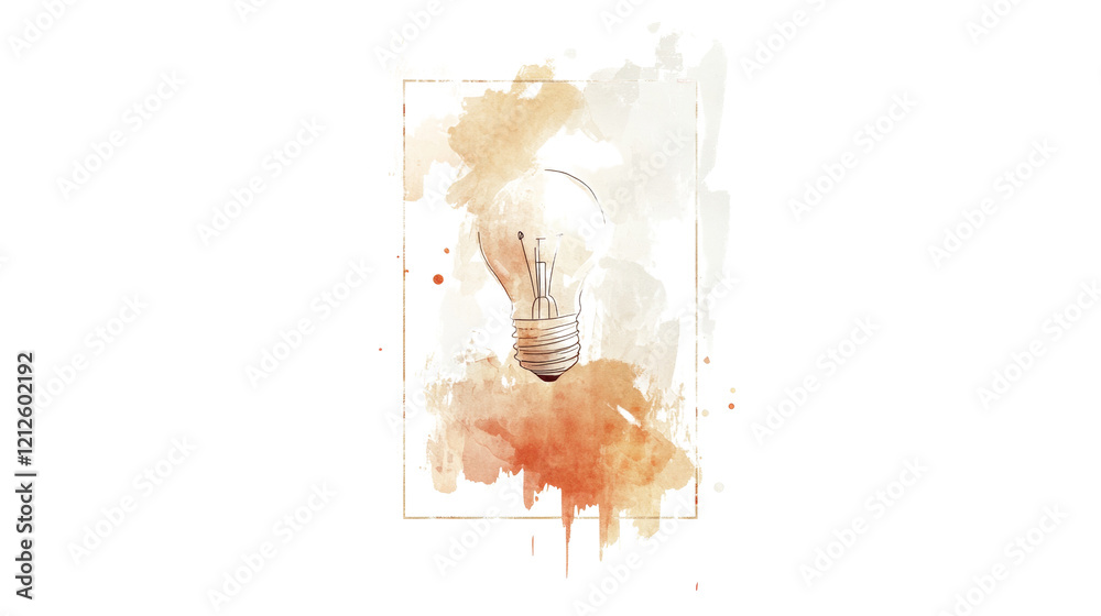 Poster An illustration of a lightbulb within an abstract watercolor frame suggesting ideas and creativity.