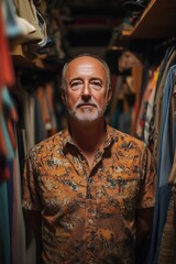 Portarit of a senior man standing in his closet