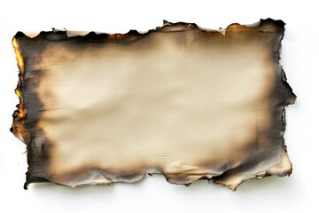 Fototapeta premium A burnt paper fragment on a white surface