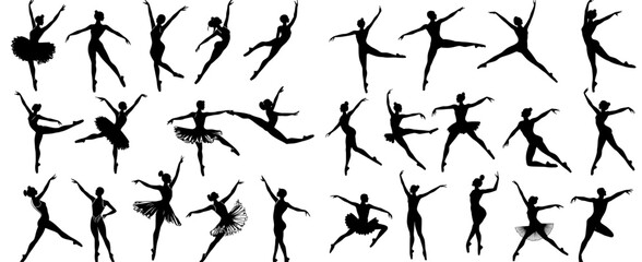 Silhouette collection of a man, woman, and children dancers in modern ballet