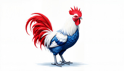 French Rooster Illustration of a red, white, and blue French rooster