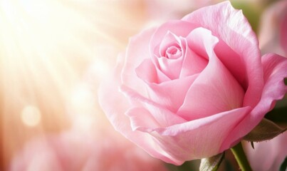 Close-Up Pink Rose Bud Blooming Sunlight