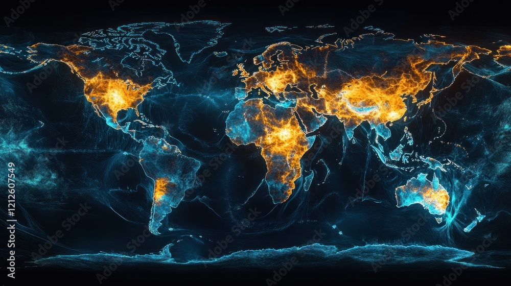 Aufkleber Global Network Illuminated World Map Showing Connections