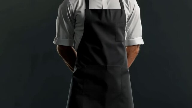Chef adjusts apron before starting culinary adventure in kitchen