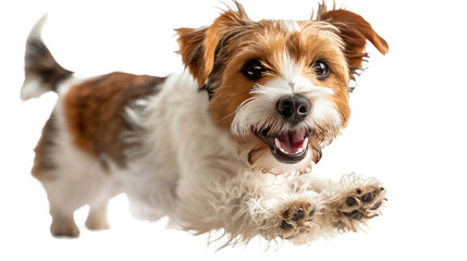 Happy dog jumping mid air transparent background on transparent background
