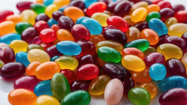 A colorful assortment of jelly beans scattered on a surface.