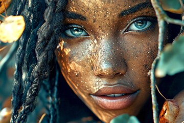 Commercial promotion artwork design. Long trim - braids hair. Gorgeous smiling black girl - for ads, advertisement and internet use. Woman model. Long hair glamorous african. Black girl magic.