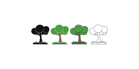 Nature Element Tree Illustration in Black Outline and Natural Colors