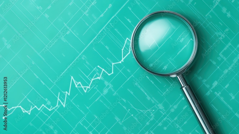 Poster magnifying glass over teal graph showing data trends