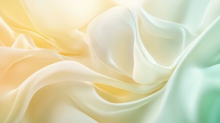 Obraz premium Elegant Abstract Background of Smooth Ribbons in Pastel Yellow and Green, Ultra HD, Digital Art, Soft Aesthetic