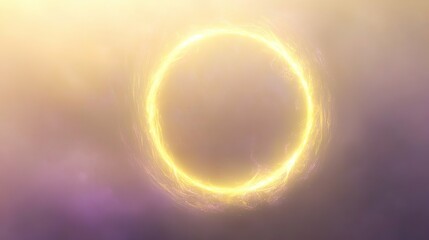 A glowing halo-like circular abstraction with blurred pastel gradients of yellow and lavender