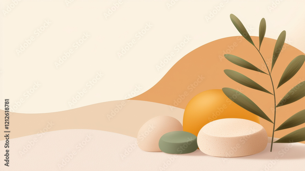 Poster minimalist design featuring abstract shapes and natural elements