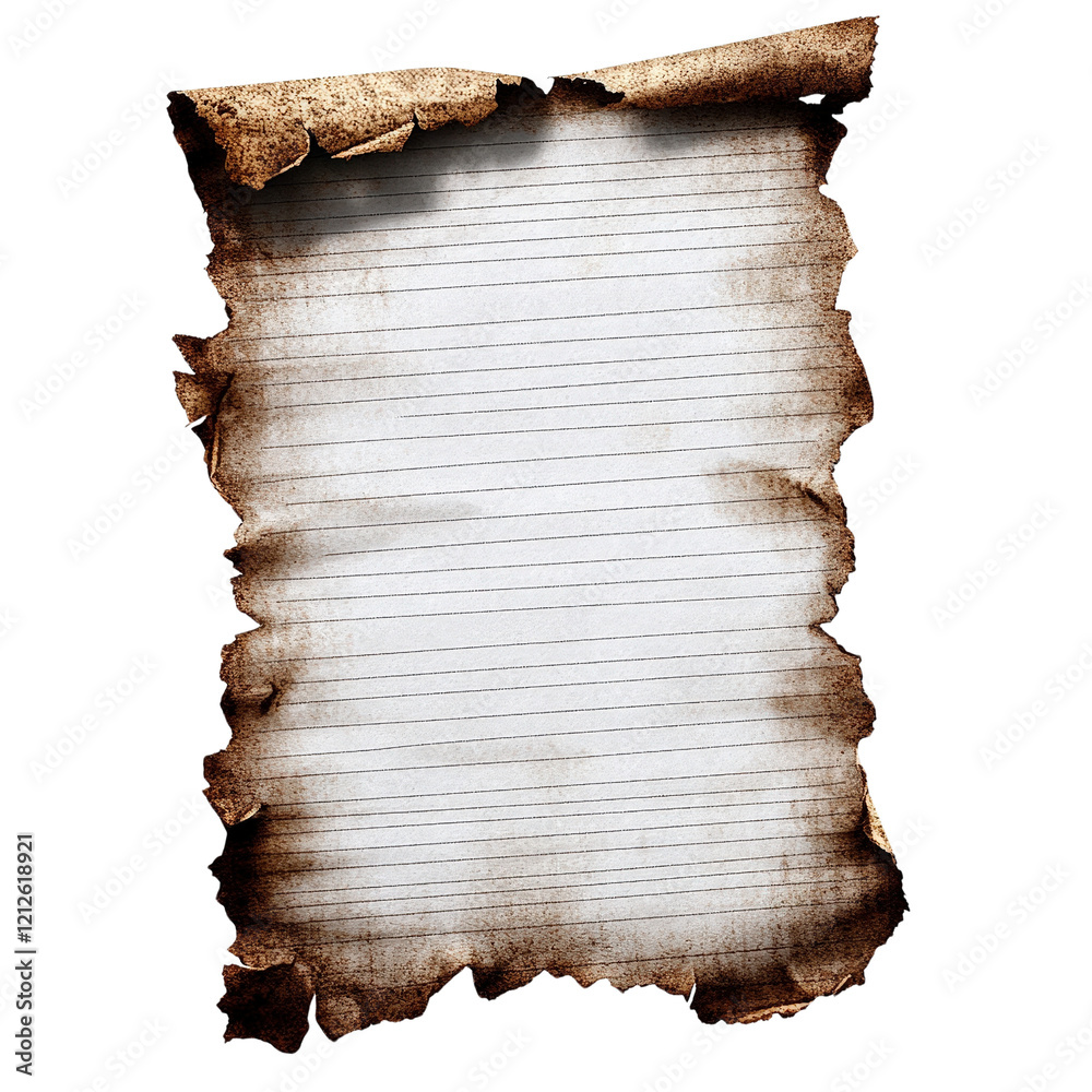 Wall mural torn edge of a piece of white paper on a flat surface with a textured background isolated on transpa