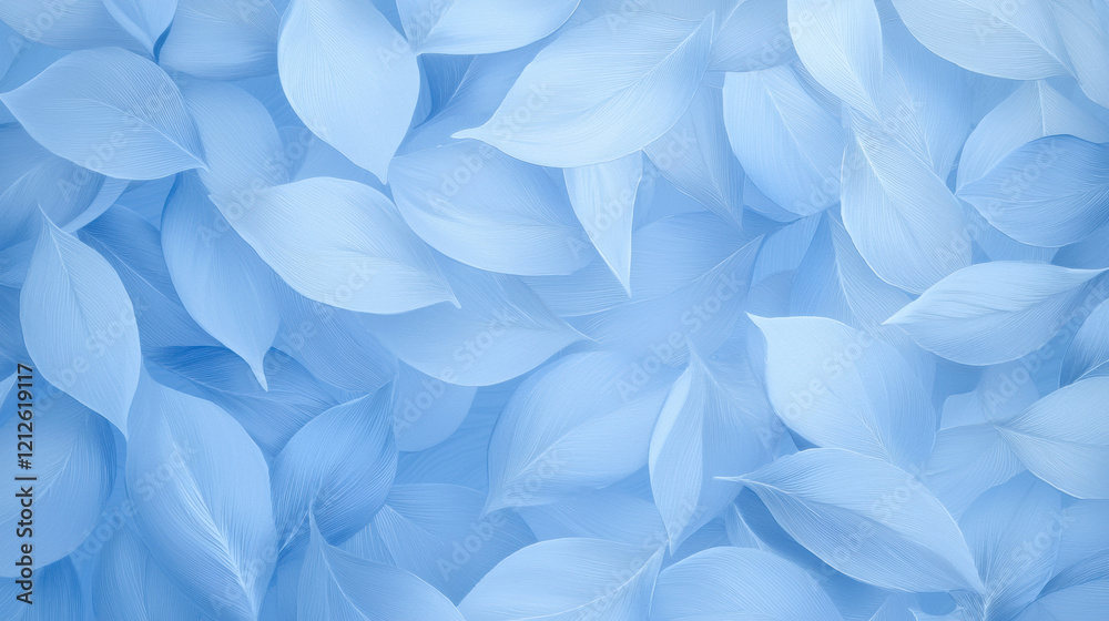 Poster soft blue leaves create serene and calming background, perfect for various design projects