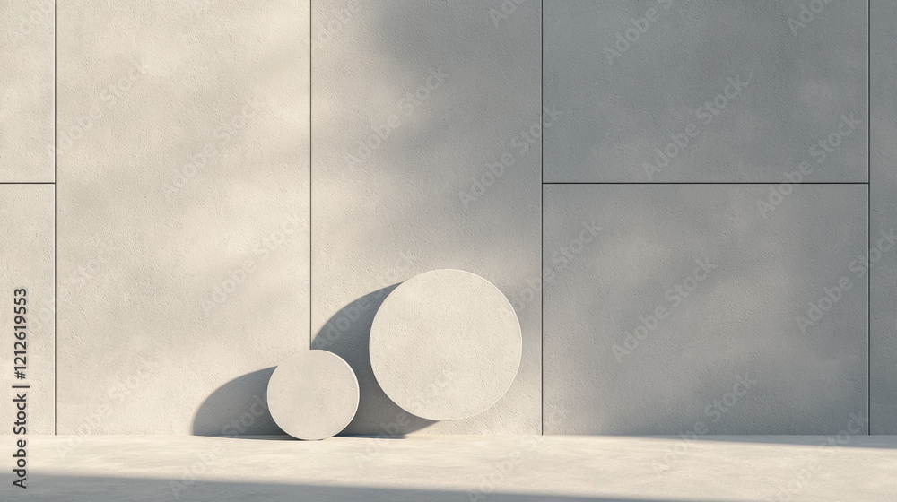 Poster Minimalist design featuring two circular shapes against light gray wall, creating serene atmosphere