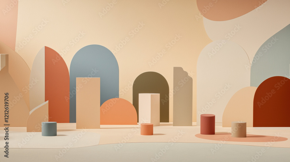 Poster Minimalist design with geometric shapes and soft colors in modern setting