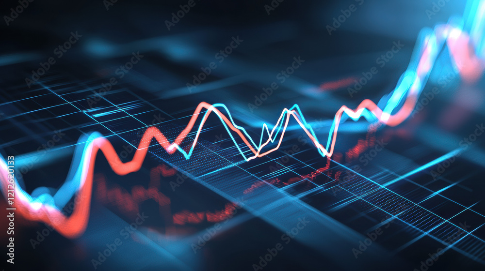 Poster digital financial graph with blue and red lines showing market trends
