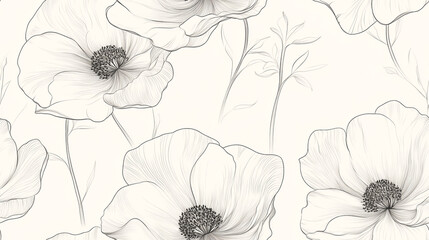 A pattern of large, detailed flowers set against a plain background. The flowers are intricately drawn with fine lines.