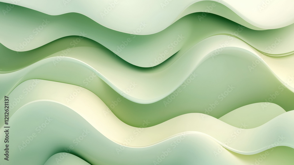 Poster soft green wallpaper with abstract shapes creating calming atmosphere. ideal for modern interiors an