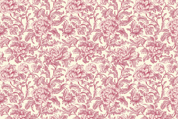 Floral Toile Tapestry Pattern. Vintage botanical wallpaper pattern. Background image. Created with Generative AI technology