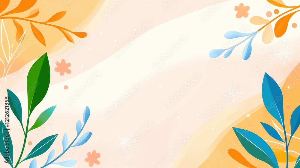 Poster soft pastel wallpaper with abstract shapes and floral elements, creating serene atmosphere