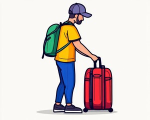 Person with Backpack and Suitcase Ready for Travel Adventure