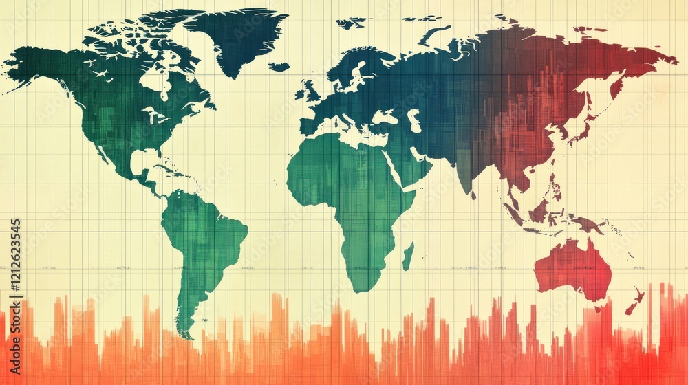 Poster Global Data Visualization World Map Showing Statistical Trends