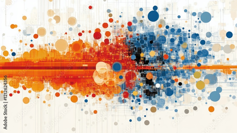 Poster Abstract Colorful Circles and Grid Pattern Artwork