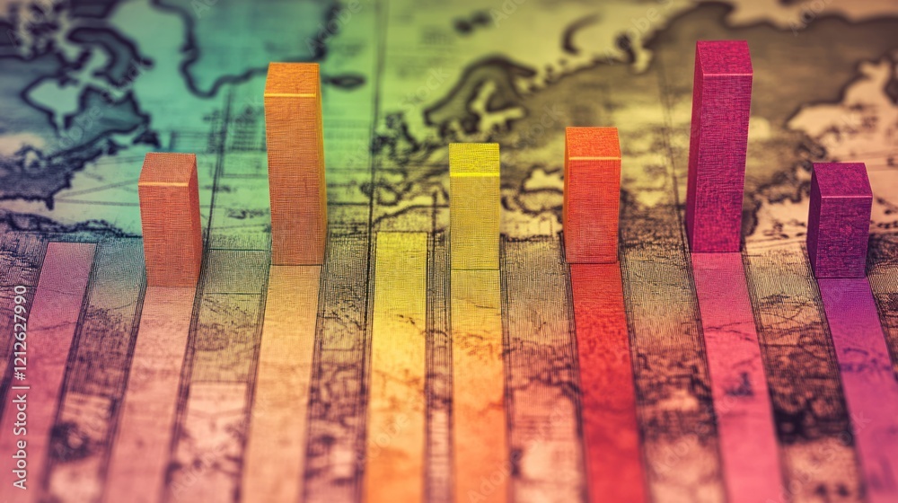 Poster Colorful Bar Graph Over World Map Background