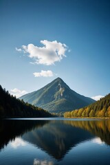 Obraz premium mountains are reflected in the still water of a lake