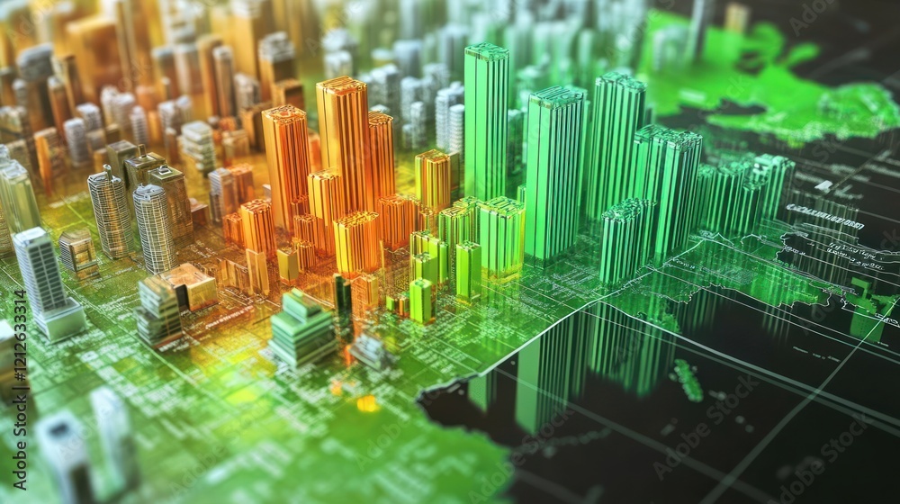 Poster abstract cityscape model on circuit board