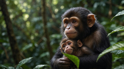 Obraz premium Monkeys and their babies in their natural habitat, a heartwarming and lively scene in the tropical forest
