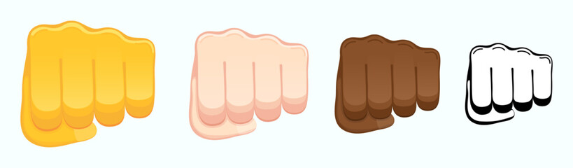 Oncoming fist icons. Hand gesture with various skin tones vector illustration

