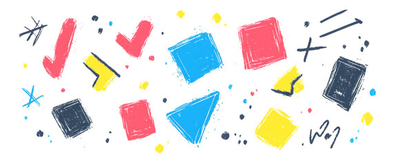 style brush Colored grunge brush figures doodle simple geometric shapes with paint marker child art brush strokes