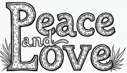  Printable Black and White Peace and Love Coloring Pa with Leaves Against White Background
