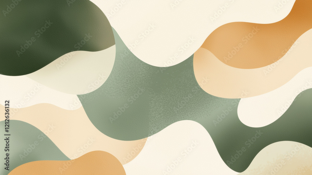 Poster abstract shapes in earthy tones create soothing background with green and orange hues, perfect for d