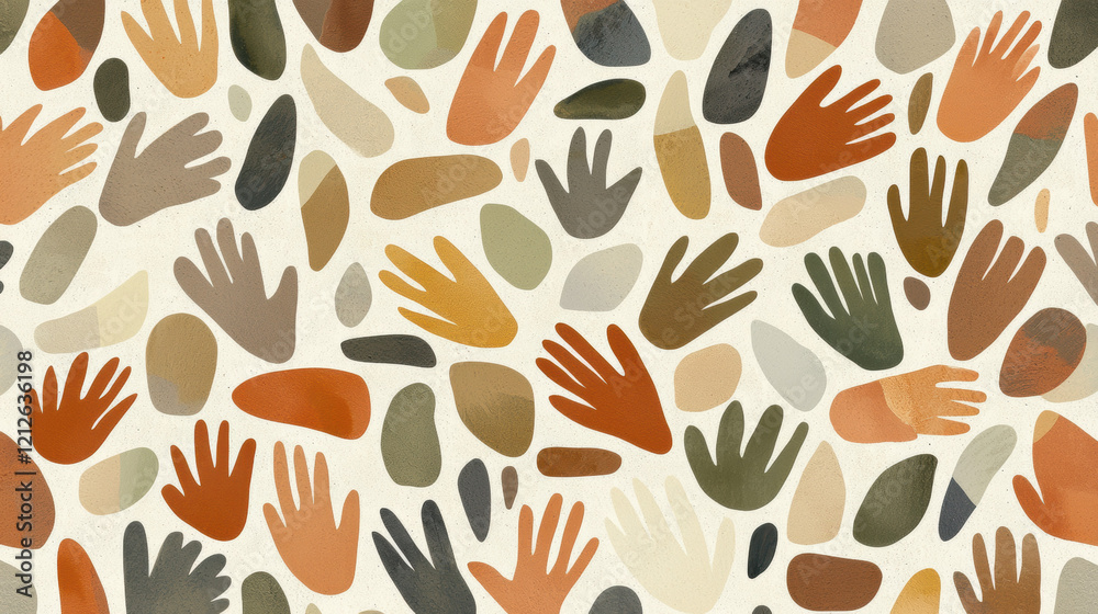 Leinwandbilder Earthy tones with hand shapes and abstract patterns create warm, inviting design