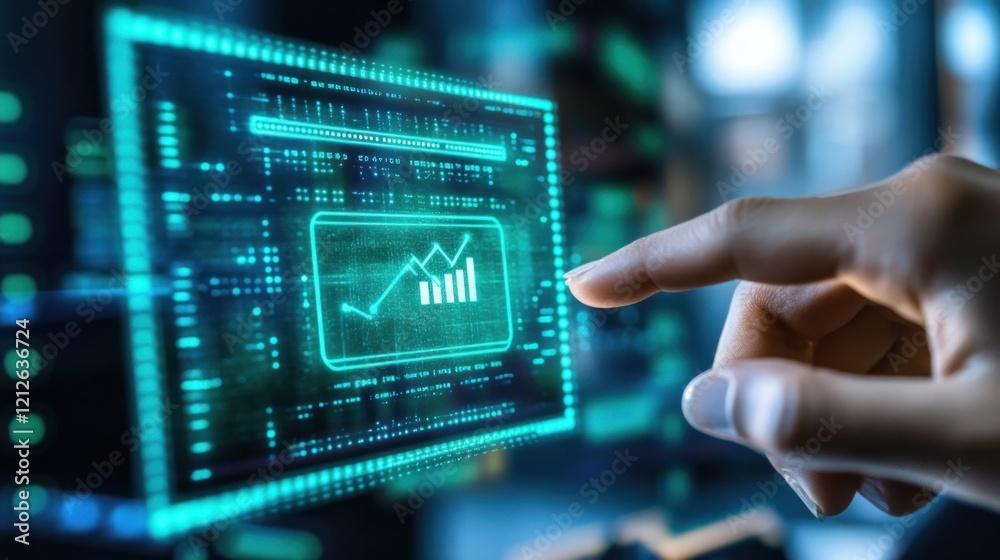Poster Digital Hand Interacts With Financial Growth Graph Data