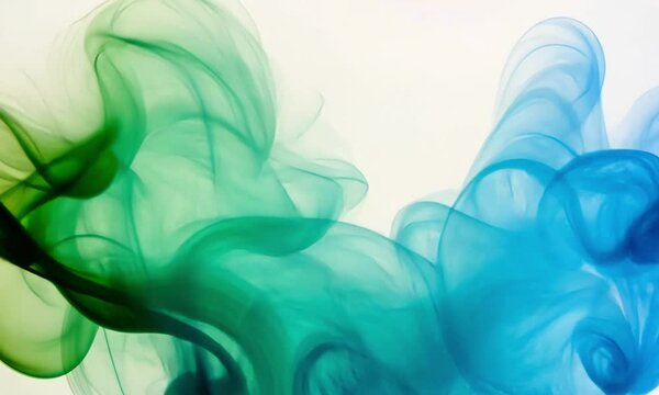 Thin, translucent layers of mint green and baby blue smoke overlapping softly on a gradient white to gray background for a fragile, airy effect