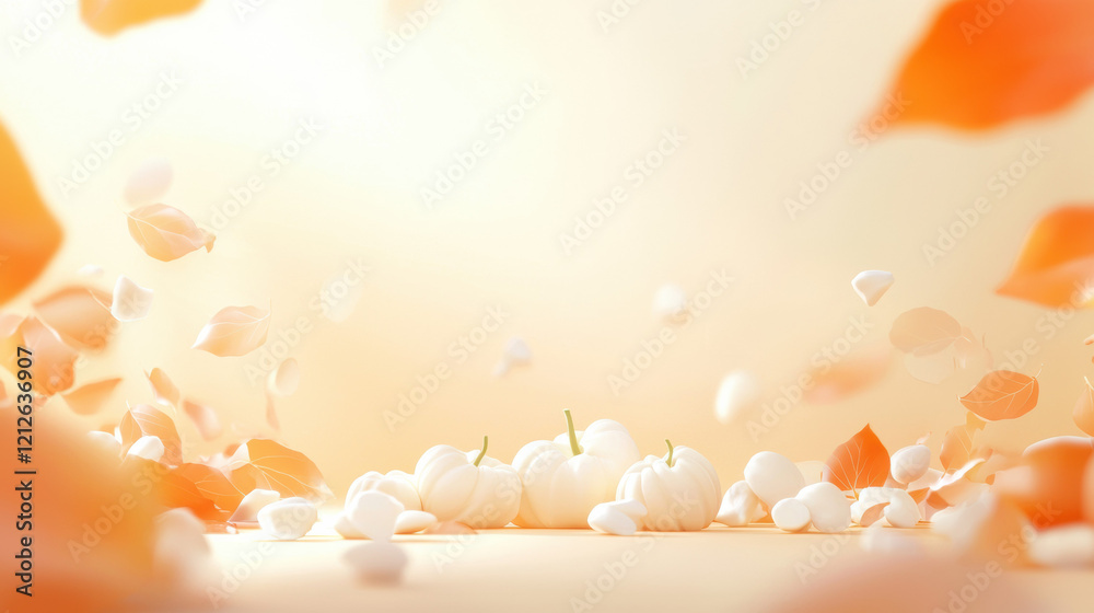 Aufkleber soft orange gradient background with white pumpkins and autumn leaves creating serene atmosphere
