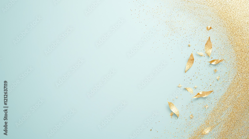 Poster subtle gold shimmer effect on soft blue background creates serene atmosphere. perfect for elegant de