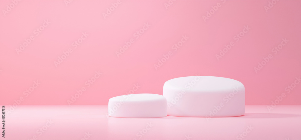 Poster Minimalist design with white shapes on soft pink background, creating serene atmosphere