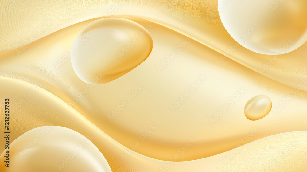 Poster Warm yellow backdrop with abstract shapes and bubbles creating soothing atmosphere. Ideal for backgrounds or design projects