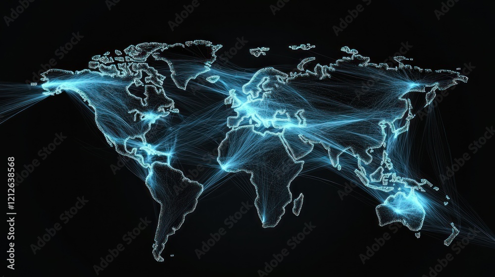 Poster Global Network Connections Illuminated World Map